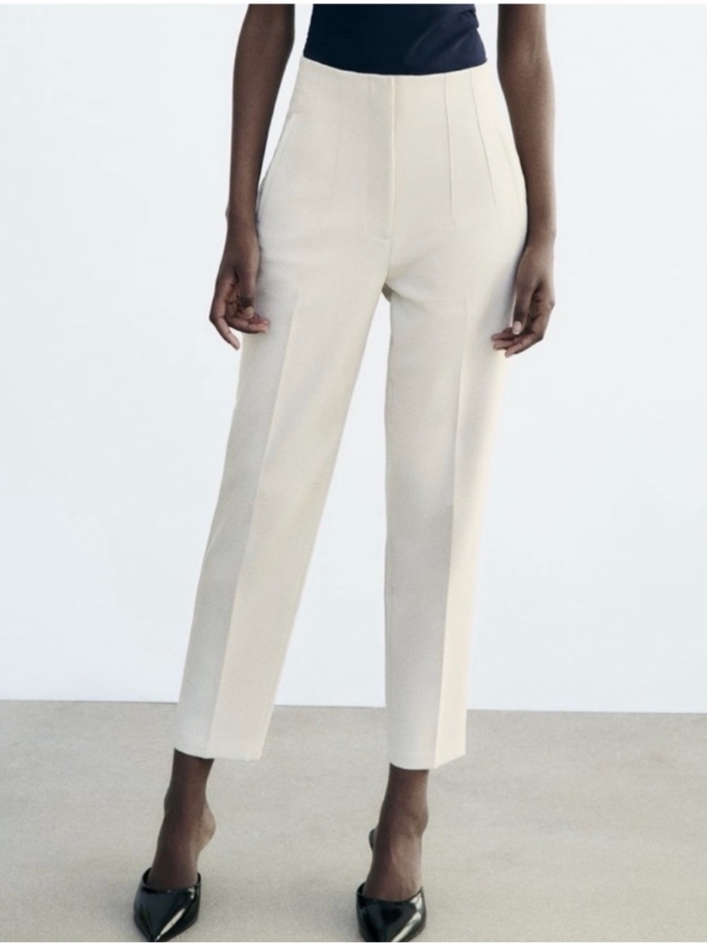 ZARA High-Waist Tailored Cream Ankle Pants